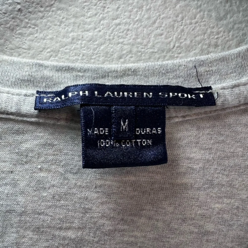 Ralph Lauren Sport V-Neck T-Shirt Heather Gray White Pony Logo Girls Size Medium
